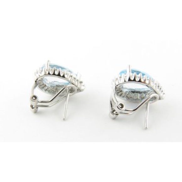 Vintage 14 Karat White Gold Blue Topaz and Diamond Earrings #4228 - Picture 3 of 9